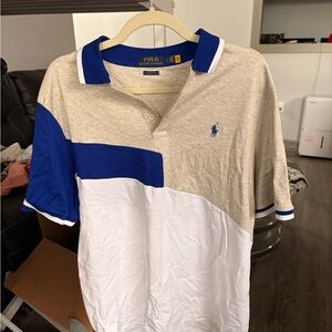 Polo by Ralph Lauren Beige, Blue & White Colorblock Polo